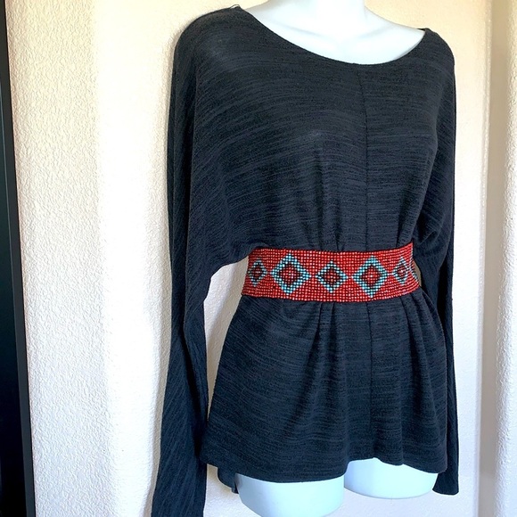 BEADED STATEMENT BELT red, blue/maroon diamonds. Stretchy. VINTAGE, ARTISAN M main image 14